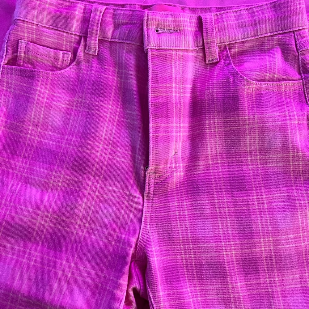 Sugar Thrillz Pink Plaid Skinny Pants - Picture 3 of 4
